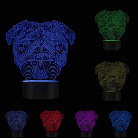 3D Sød Fransk Bulldog Mops Formet Nyhed Bordlampe LED Natlys Hjem Decor Kæledyr Hund Hvalp Dyr 3D Optisk Illusion Lys