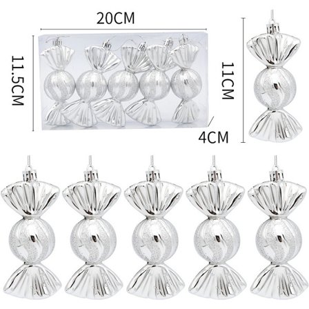 Julepynt - Julepynt - Malet Slik Juletræspynt - Sølv (5 pr. æske)