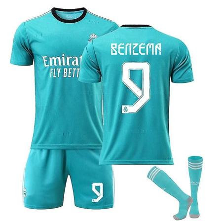 Real Madrid kakkosvieras vihreä pelipaita nro 9 Benzema nro 10 Modricin jalkapallopaita, lasten pelipaita 21 22 BENZEMA 9 Kids 26(140-150CM)