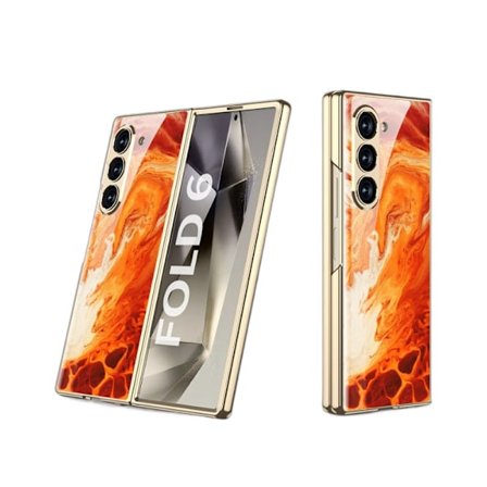 Passar till Samsung fold 6 hopfällbar mobiltelefonfodral Fold 6 mobiltelefon skyddande skal galvanisering kreativ personlighet tidvattenmärke hårt 