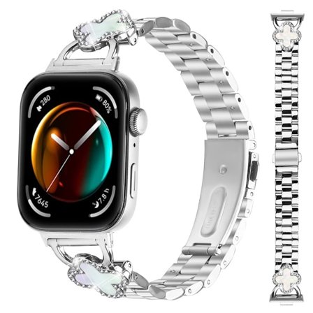 Klockarmband i rostfritt stål med klöverberlock, kompatibelt med Huawei Fit 3/Fit 4/Fit 4 Pro