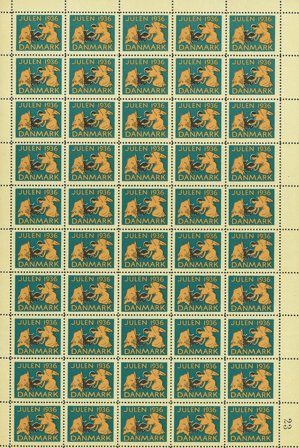 Danmark - julmärkeark 1936 - Ufoldet