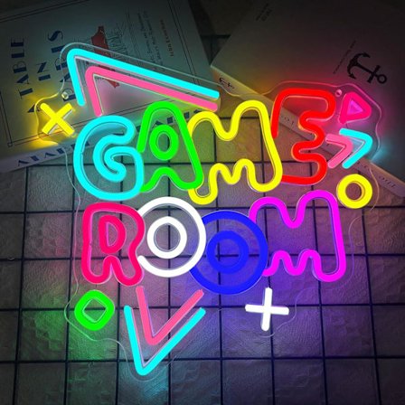 Neon LED Gaming, Vægdekoration til Gamer-værelse og Spillerum, Neon Light Skilt med USB-dæmper, Gave til Teenagere og Voksne, Bartilbehør, 
