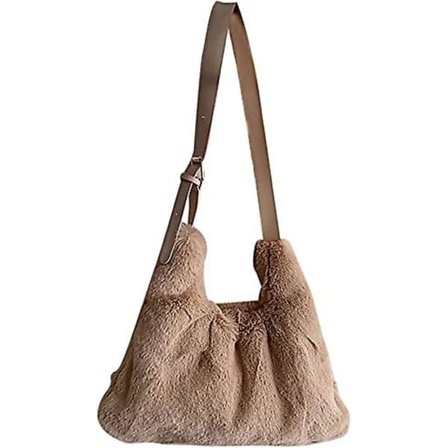 Plys skuldertaske Blød Fluffy Tote Taske Kunstig Pels Crossbody Taske Justerbar Skulderrem Brun