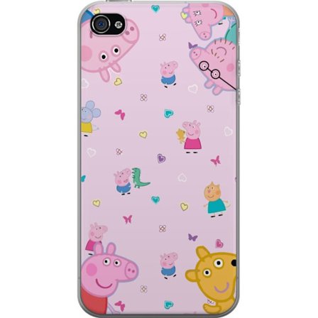 Kompatibelt Mobildeksel til Apple iPhone 4 Peppa Gris med en baby i armene, mamma gris motiv i fargerik og myk barneillustrasjon med hjerter