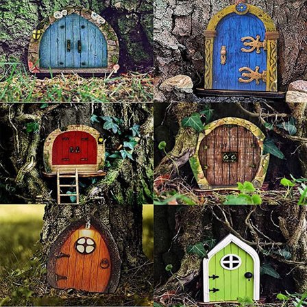 6 Dele Eventyrdør, Træ Elf Dør, Elf Dør Til Fantasi I Børneværelset, Gård, Kunst, Have, Skulptur