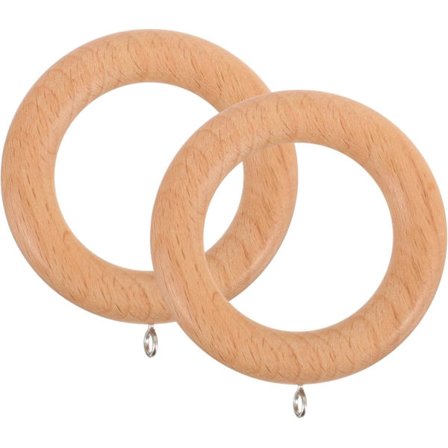 2 stk. gardinringer i tre med maljer, gardinringer i tre til gardinstang