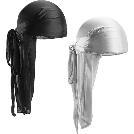 2 stk. sort sølv silkeagtig Durag unisex hue hat Durag til mænd kvinder