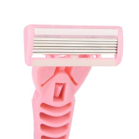 Rakares för kvinnor med sex lager rostfritt stål, 4 blad, rosa