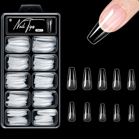 Klart Neglekunst Sæt 100 Stk Akryl Falske Negle Amerikansk Stil Manicure med Opbevaringsboks Egnet til Neglesalon og Hjemme DIY Manicure