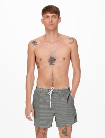 ONLY & SONS Onsted Stripe Seersucker Swim Noos - Black - S