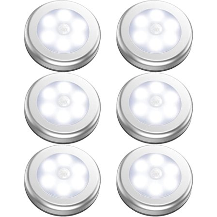 6 st batteridrivna rörelsesensorlampor inomhus, LED-garderobsbelysning, batteri nattlampa trådlöst, stick-on vägglampor för skafferi, skåp, garderob