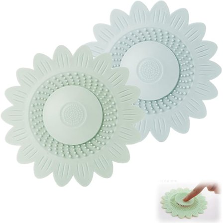 Hårfanger for silikon dusjavløp badekarstopper, rent sett for vask - enkel installasjon 2-pakning (grønn, blå)