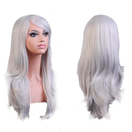 Cosplay Peruk Inkl. Perukmössa & Löshårskam - Silver Silver 70 Cm