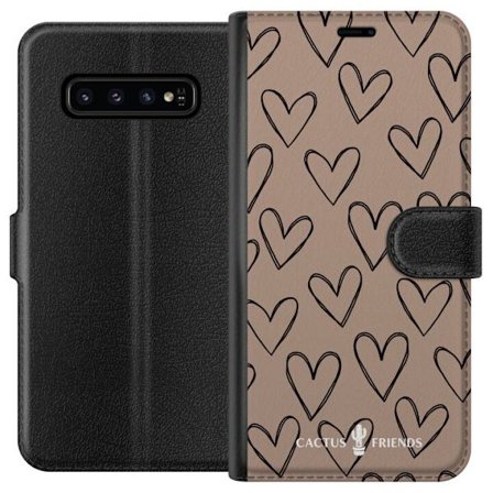 Kompatibel Tegnebogsetui til Samsung Samsung Galaxy S10 Cactus and Friends - Earthy Sketch Hearts