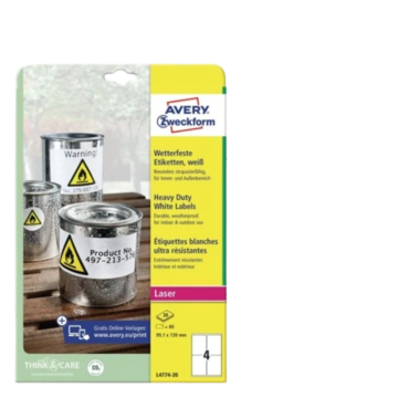 Avery Etikett slitesterk hvit