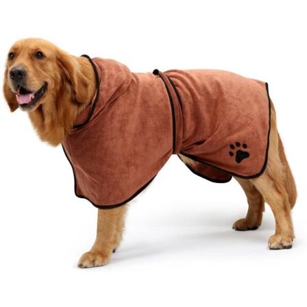 Hundebadekåpe Myk Super AbsoREent Mikrofiber Hundetørketøy Robe med Hette/Belte for Store, Mellomstore, Små Hunder-Brun L