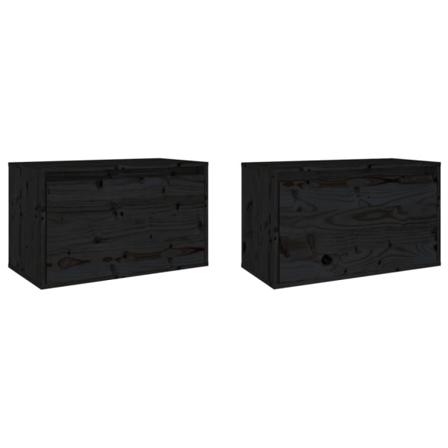 Vidaxl Väggskåp 2 St 60x30x35 Cm Massiv Furu Svart Svart