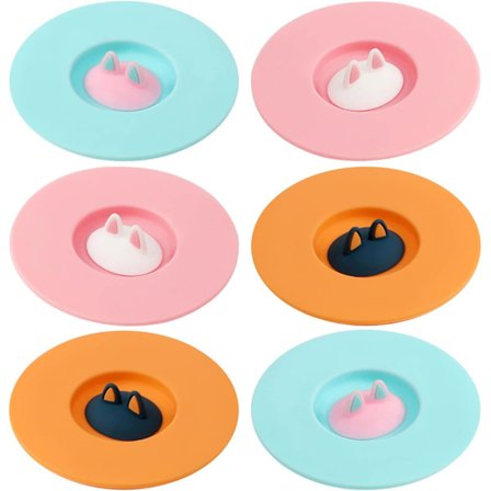 6 stk. Katteøre Silikone Kop Låg, Silikone Anti-støv Kop Låg Anti-støv Silikone Kopbeskytter Kreativt Silikone Kop Låg til Varme og Kolde Drikke Kaffe