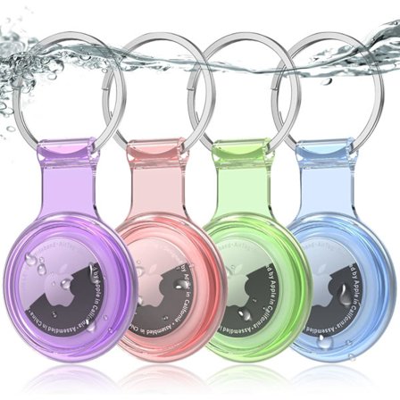 4-pak Airtag-holder nøkkelring, Airtag-deksel vanntett 360° Full-Body beskyttende deksel for Airtag, kompatibel med Apple AirTags for vesker, nøkler, 