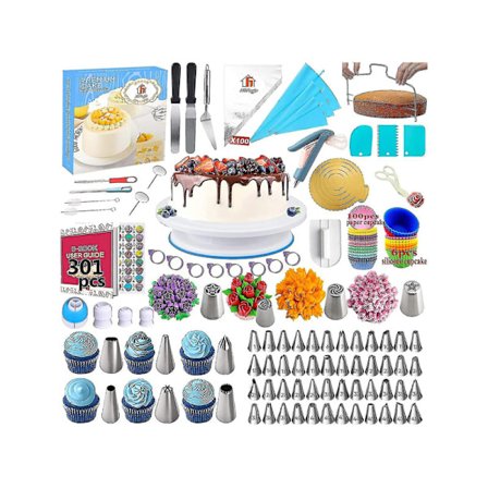 Professionell Bakningssats 301 Delar, Tårtfat, Spritstyllar, Spritspåse, Tårtdekorationskit för Bakning