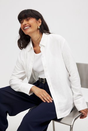 NA-KD Soft Cotton Long Sleeve Shirt - Skjorter - Hvid - EU 32