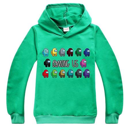 Among Us Impostor Kids Hoodie Hood Pullover Sweatshirt Toppar Green 9-10 Years