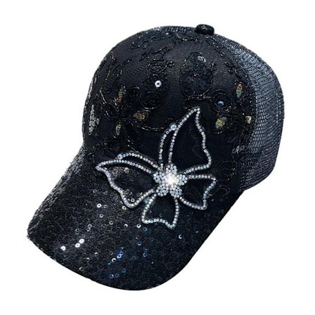 Rhinestones Butterfly Baseball Cap Peaked Cap SVART black