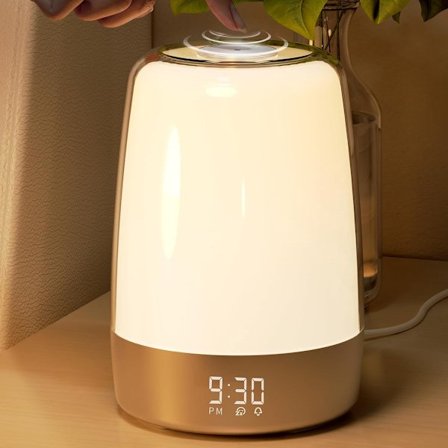Lysterapi Vækkeur med 6 Naturlyde, Snooze-funktion, Hvid - Vågn Op Lys & Natlampe
