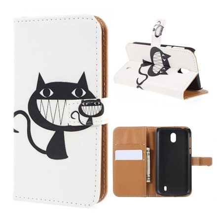 Nokia 1 kuvioitu nahkainen suojakotelo - Musta Kissa