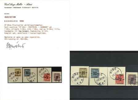 Danmark 1918 - AFA 85x-87x og 89x - Stemplet