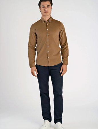 Lindbergh Fine Corduroy Shirt L/S - Brown - XL