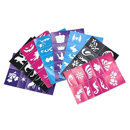10 kpl 12x8cm Sekalaisia kuvioita Itseliimautuvia uudelleenkäytettäviä sapluunoita malleja airbrush-ruiskumaalaukseen kasvomaalaukseen henna glitter-