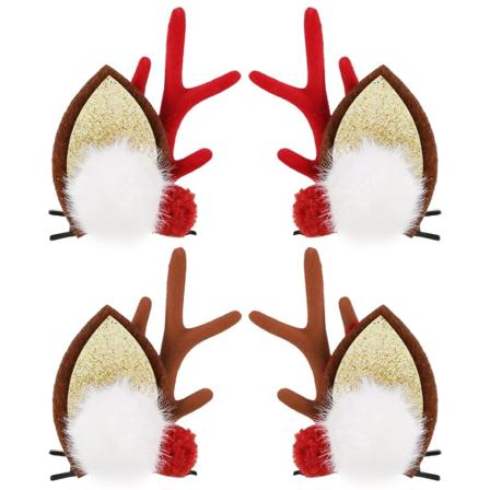 Julehårklemme - 2 par søte reinsdyrgevirører Hårtilbehør Gevirhodeplagg Hårnål for julefest (Jul 10-13)