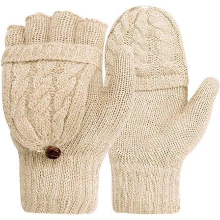 Vinterhandsker til kvinder - Strikket konvertible fingerløse vanter med vanthætte - Strikket vanthandsker til kolde dage