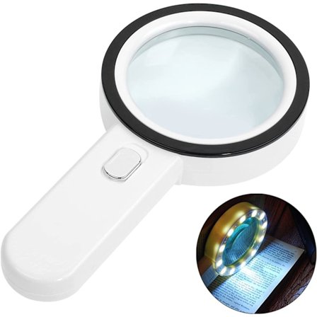 Lighted Reading Magnifier (Silver Button), 30X Magnifier med 12"