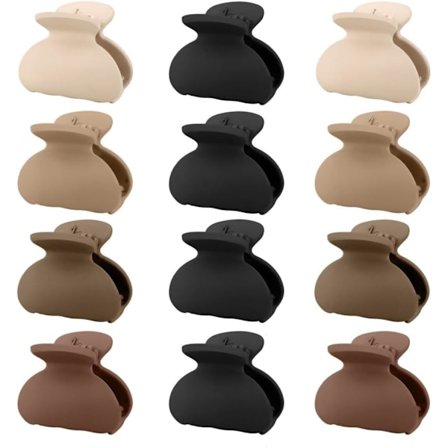 Små hårklemmer til kvinder, hårklemmer klo skridsikker mat hårklemme til piger børn mini små klo klemmer til fint tykt tyndt hår 12 stk (Brun)