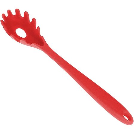 Silikon Pastagaffel (11,2"), Høy Varmebestandig Til 480f, Matvare Pasta Skje, Bpa Fri, Spaghetti Sil & Server Skje (Kirsebær Rød)