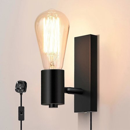 Industriell Vägglampa med Strömbrytare Inomhus Vägglampa Metall Vägglampa E27 Bas 350° Roterbar Vägglampa för Vardagsrum Sovrum Restaurang