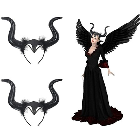 2 Dronninghorn, Maleficent Kostyme Ondt Hodebånd Svart Djevel Hodeplagg Kvinner Cosplay Tilbehør For Mardi Gras Maskerade Fest Fotorekvisitter