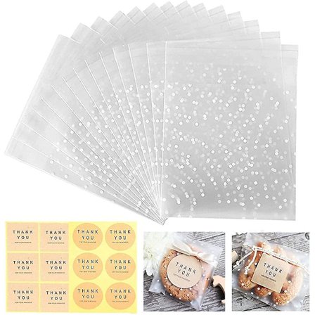 Genomskinliga självhäftande påsar vita prickar klistermärke plastkakpåsar för presentförpackning