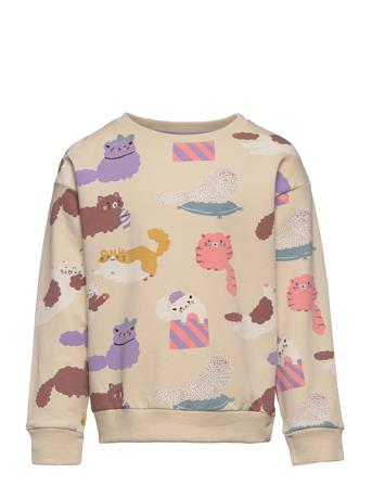 Sweater Aop Fluffy Cats Sweat-shirt Tröja Multi/mönstrad Lindex