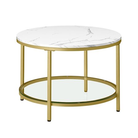 Pyöreä sohvapöytä marmoripintainen ja lasitaso alla - Valkoinen