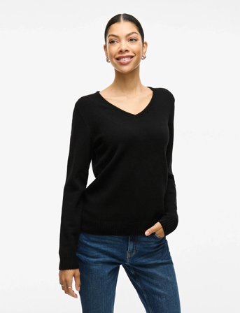 Vila Viril V-Neck L/S Knit Top - Noos - Black - L