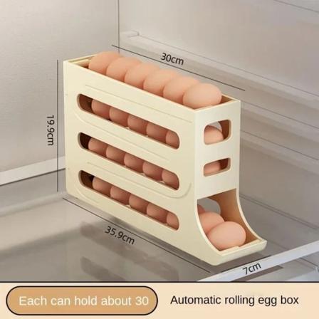 4-lags Egg Holder for Kjøleskap Eggdispenser Automatisk Rullende Eggbrett Oppbevaring 30 Eggbeholder Y