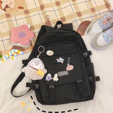 Kvinnor tjej ryggsäck axelväska skolväska Stor kapacitet Högskolestudenter Väska Kvinna Koreansk Harajuku Style High School Black 30*42*12cm