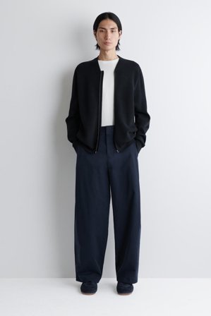 COS Men's Pleated Cotton Relaxed-Fit Wide-Leg Trousers in Blue
