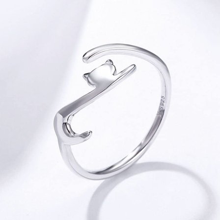 925 Sterling Silver Ring, Justerbar Öppen Katt Stil Ring Fas
