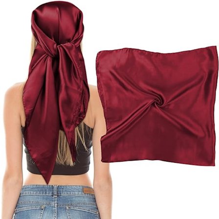 Stor 35" Kvadratisk Satin Sjal - Bourgogne, Silkesjal til Kvinder