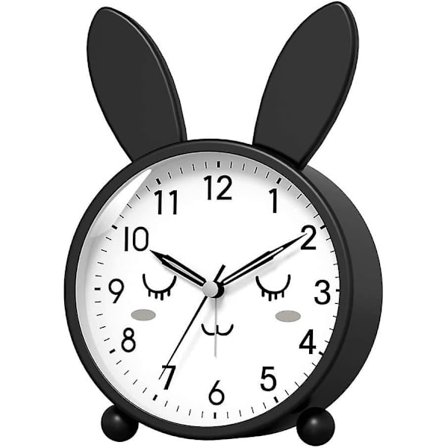Tyst analog klocka utan tickande för barn, enkel att ställa in och med bakgrundsbelysning på begäran, pipljud, mjuk väckning, lättläst skrivbords-/